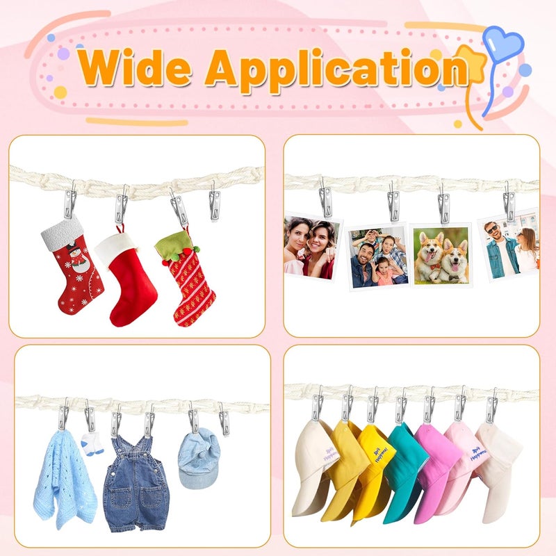 Dorblely 2pcs Stuffed Animal Storage Chain - Boho Stuffed Animal Hammock with 40pcs Metal Clips, Stuff Animal Organizer Hanging Storage for Bedroom Wall Door Display - Image 5
